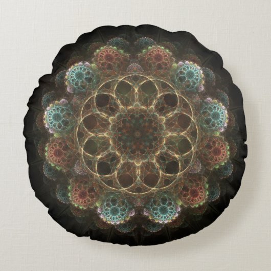 神聖な密教フラクタルオーナメント ラウンドクッション (正面)
