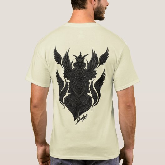 神聖な対称: 凝った黒と白 Tシャツ (裏面)