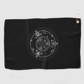 神聖な幾何学のスタイルの黒の五芒星 ゴルフタオル (横)