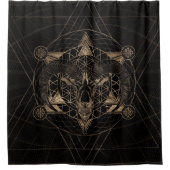 神聖な幾何学のラム-黒および金ゴールド シャワーカーテン (正面)