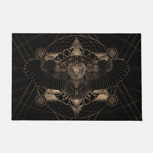 神聖な幾何学の構成のフクロウ ドアマット (正面)