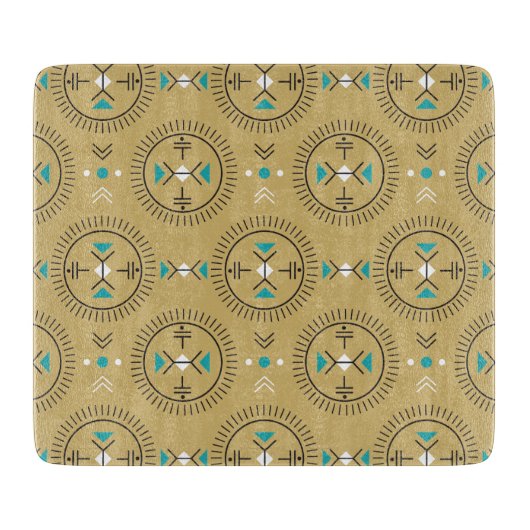 神聖な幾何学の部族パターン金ゴールドターコイズ カッティングボード (正面)