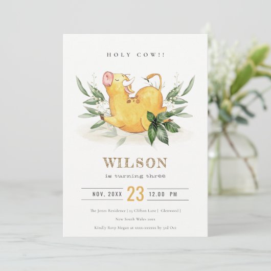 神聖な牛の農場の葉キッズ任意の年齢誕生日招待状 サンキューカード (スタンド正面)