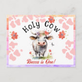 神聖な牛の1歳の誕生日 水彩ガールのイラスト ポストカード (正面)