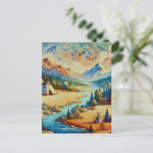 神聖な谷 – 先住民アメリカン部族の風景 ポストカード (スタンド正面)