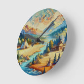 神聖な谷 – 先住民アメリカン部族の風景 ラウンド壁時計 (傾斜)