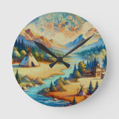 神聖な谷 – 先住民アメリカン部族の風景 ラウンド壁時計 (正面)