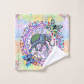 神聖な象のパターン バスタオルセット (ウォッシュタオル)