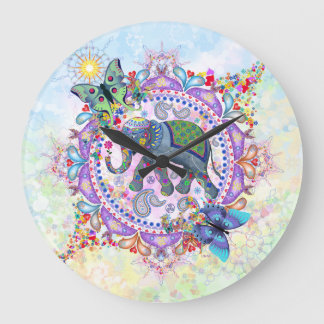 神聖な部族のヘナ象の大きな時計 ラージ壁時計