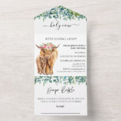 神聖な高地の牛の赤ちゃんシャワーふくらはぎ水色 オールインワン招待状 (内側)