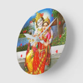 神聖なRADHA Krishnaのフルートの楽器の神 ラウンド壁時計 (傾斜)