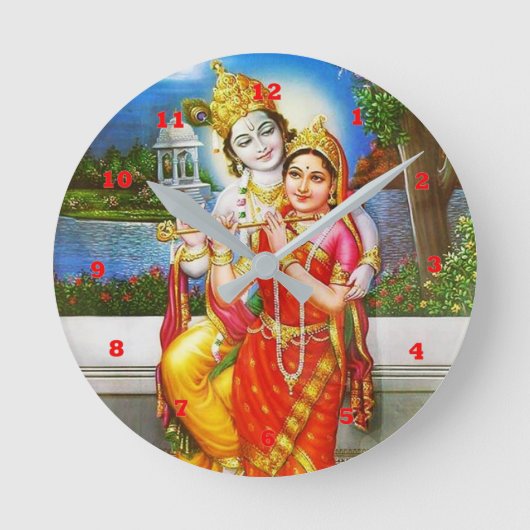 神聖なRADHA Krishnaのフルートの楽器の神 ラウンド壁時計 (正面)
