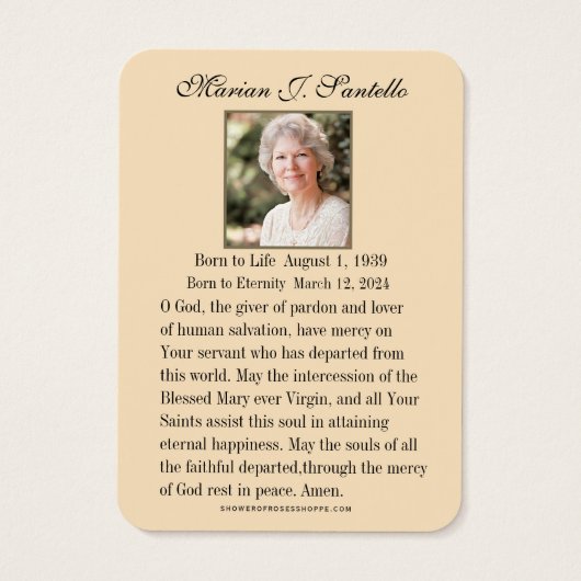 神聖ハート葬儀記念記念祈りの言葉 (裏面)