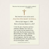 神聖ハート葬祭記念祈りの言葉カード (裏面)