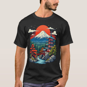 神聖山富士民家日本のアートティー Tシャツ