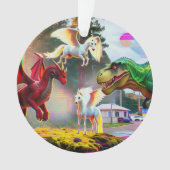 神話と先史時代のペガサス、ドラゴン、恐竜 オーナメント (正面)