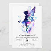 神話のエレガントな妖精の誕生日 招待状 (正面/裏面)