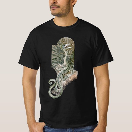 神話のトカゲドラゴンが岩石の上, ヴィンテージ神話 Tシャツ (正面)