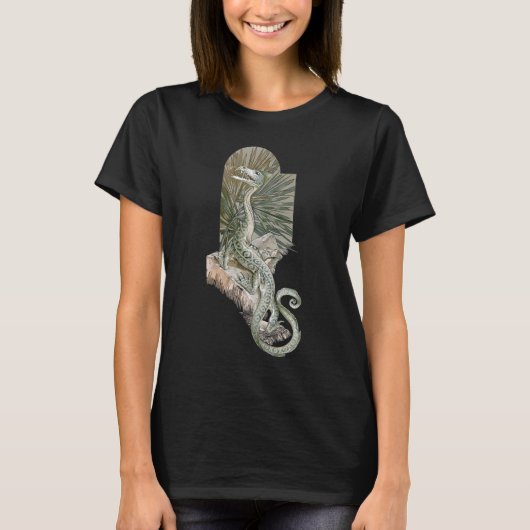 神話のトカゲドラゴンが岩石の上, ヴィンテージ神話 Tシャツ (正面)