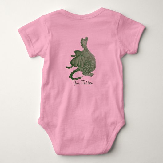 神話のファンタジーの可愛い緑の竜 ベビーボディスーツ (裏面)