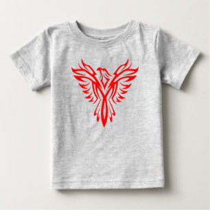 神話のフェニックス鳥の立ち上がりロゴ(赤) ベビーTシャツ