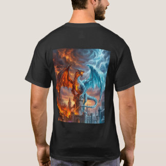 神話の炎と氷のドラゴン・ゲーマー・ファンタジーTシャツ Tシャツ