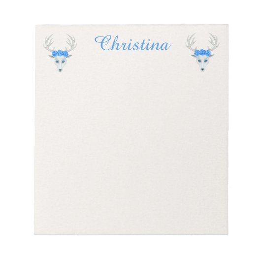 神話の白い鹿の頭を着用バラ〔雄ジカの〕枝角 ノートパッド (正面)