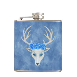 神話の白い鹿ヘッド〔雄ジカの〕枝角顔ブルーバラ フラスク