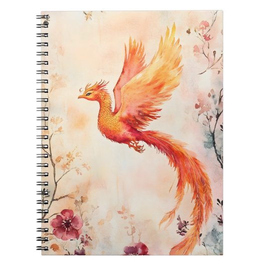 神話の鳳凰を描いた水彩画 ノートブック (正面)