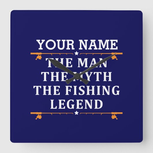 神話パーソナライズされたの魚釣り伝説 スクエア壁時計 (正面)