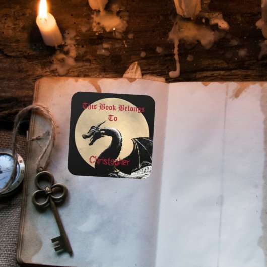 神話パーソナライズされたドラゴン蔵書票 スクエアシール