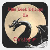 神話パーソナライズされたドラゴン蔵書票 スクエアシール (正面)