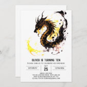 神話ローアリングおもしろいドラゴン誕生日 招待状 (正面/裏面)