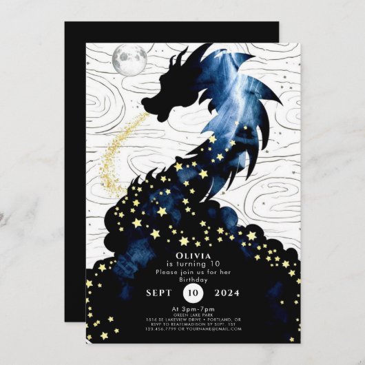 神話威厳のあるドラゴン誕生日 招待状 (正面/裏面)