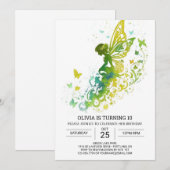 神話的なかわいい妖精誕生日 招待状 (正面/裏面)