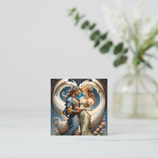 神話的なハーフドラゴンとコアガールの彼の真珠 スクエア名刺 (スタンド正面)