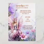 神話的な水の色の妖精のプリンセスピンクフローラ 箔招待状 (正面)