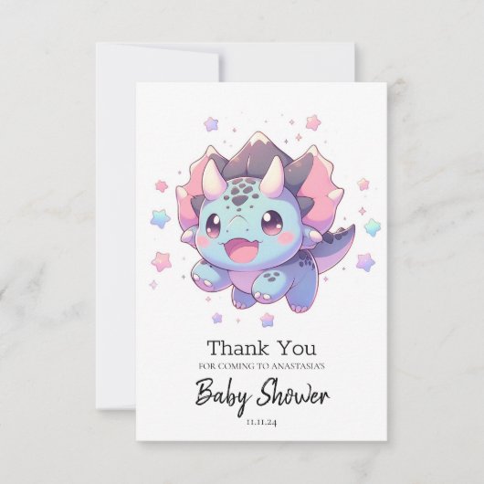 神話的な甘い恐竜の赤ちゃんシャワー サンキューカード (正面)
