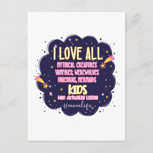 神話的な生き物たち、ヴァンパイアたち、人狼が大好き ポストカード (正面)