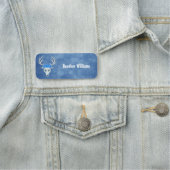 神話的な白い鹿の頭の〔雄ジカの〕枝角バラオン青 名札 (インサイチュ)