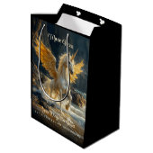 神話的な黄金の翼ペガサス海ファンタジー馬 ミディアムペーパーバッグ (裏面アングル)