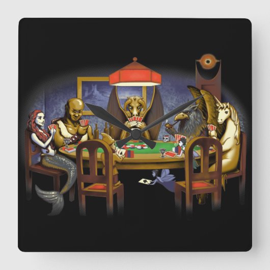 神話的遊生物トランプのポーカー スクエア壁時計 (正面)