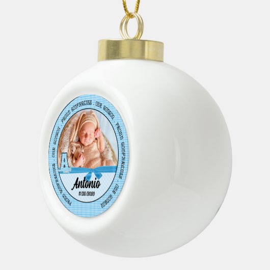 神誇りを持った父母ブルーモノグラムA セラミックボールオーナメント (右)