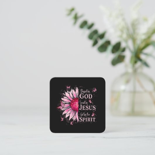 神賛美に愛される – イエズピンクヒマワリ スクエア名刺 (スタンド正面)