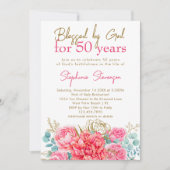 神賛美ピンクフローラクリスチャン50誕生日 招待状 (正面)