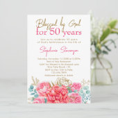 神賛美ピンクフローラクリスチャン50誕生日 招待状 (スタンド正面)