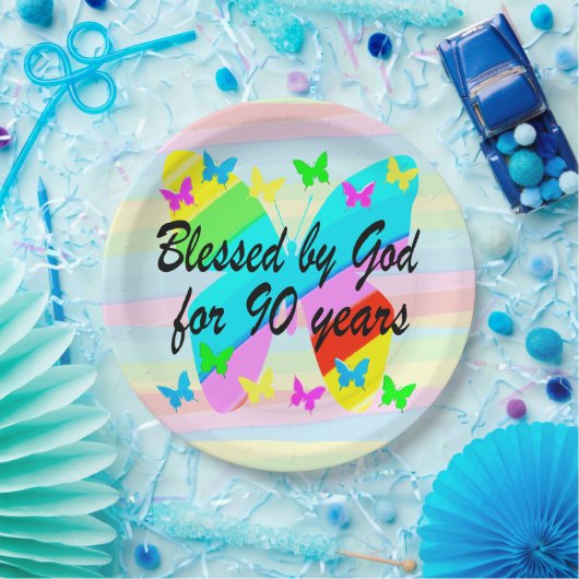 神賛美蝶90番目の誕生日紙プレート ペーパープレート (パーティー)