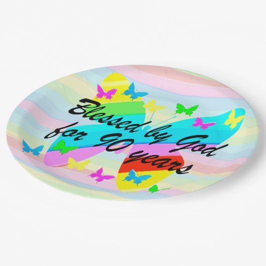 神賛美蝶90番目の誕生日紙プレート ペーパープレート (アングル)