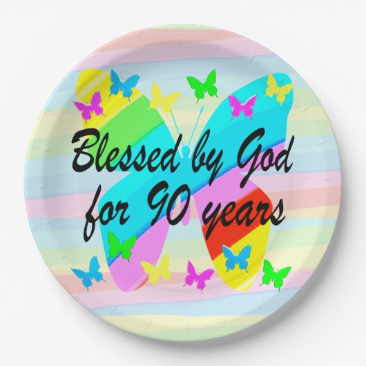 神賛美蝶90番目の誕生日紙プレート ペーパープレート (正面)