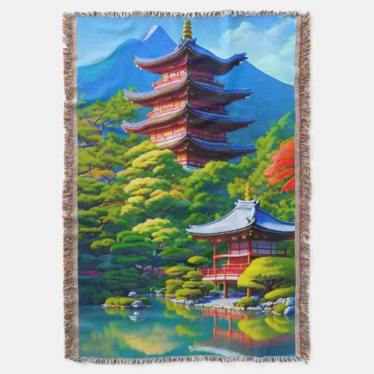神道の静寂: 庭園の魂 スローブランケット (正面縦)